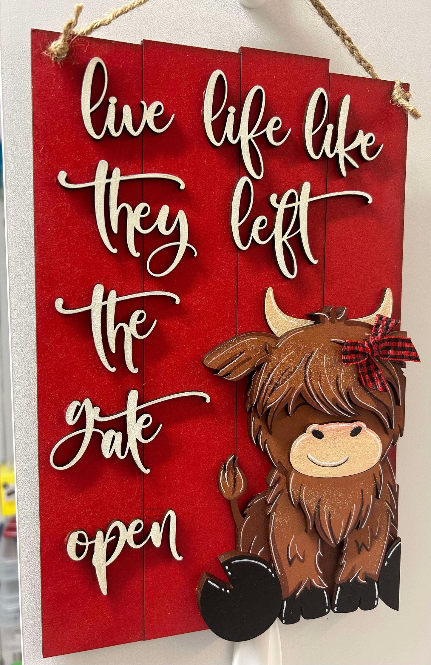 Highland cow wooden painted sign.