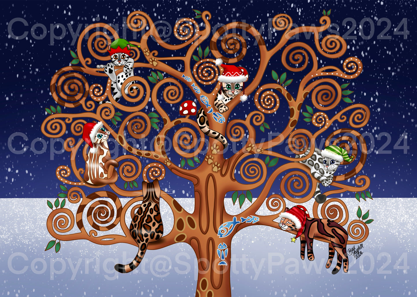 Set of 5 Bengal Illustration Christmas cards 2024 edition.