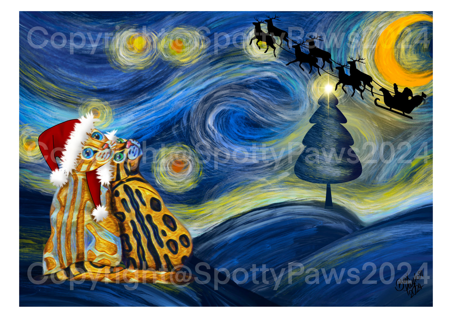 Set of 5 Bengal Illustration Christmas cards 2024 edition.