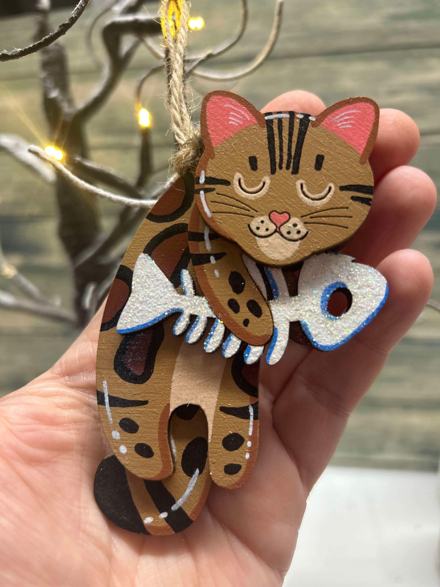 Spotty Paws hand painted wooden decorative Bengal cats.