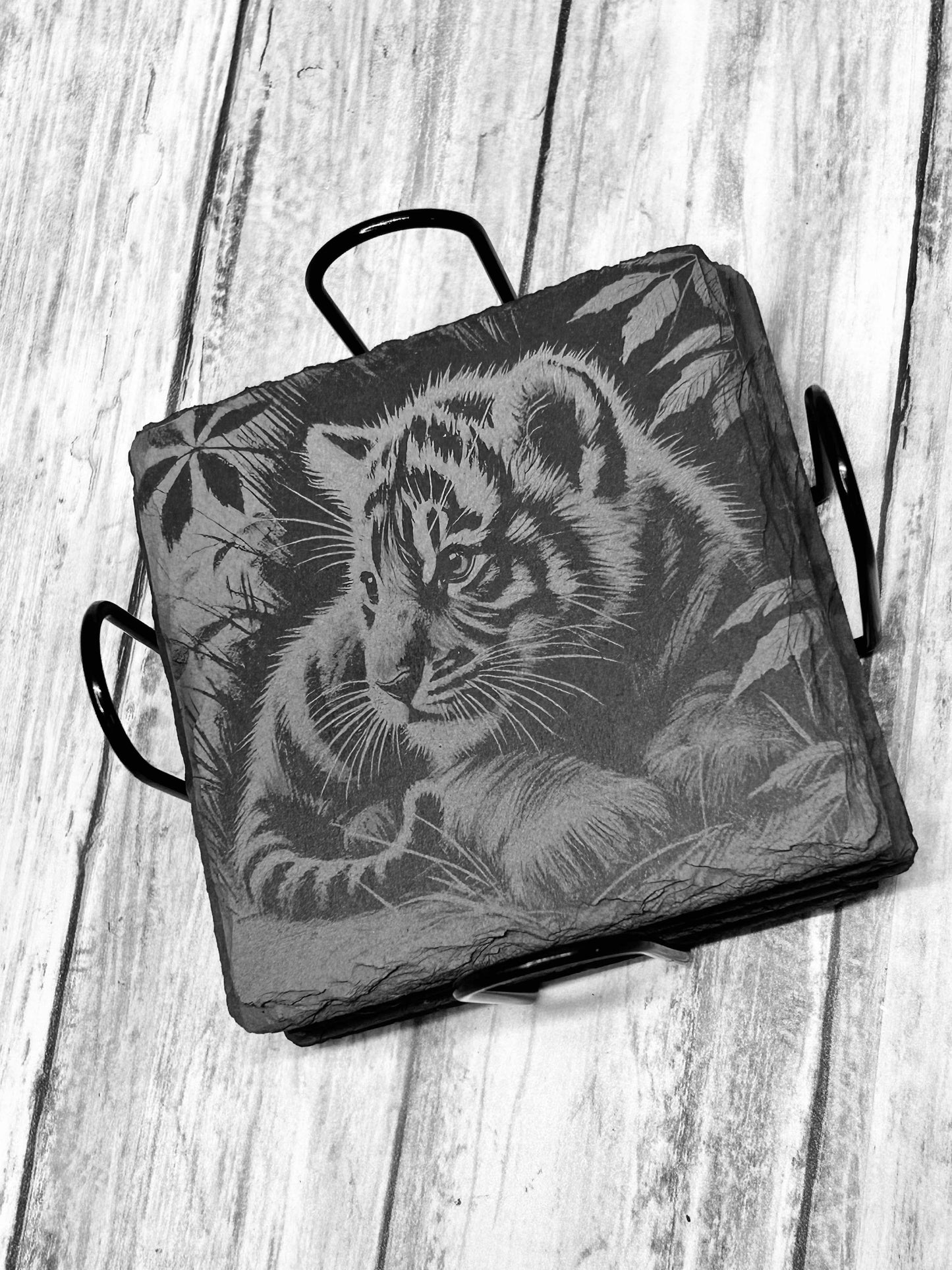 Tiger engraved slate coasters (set of 4)