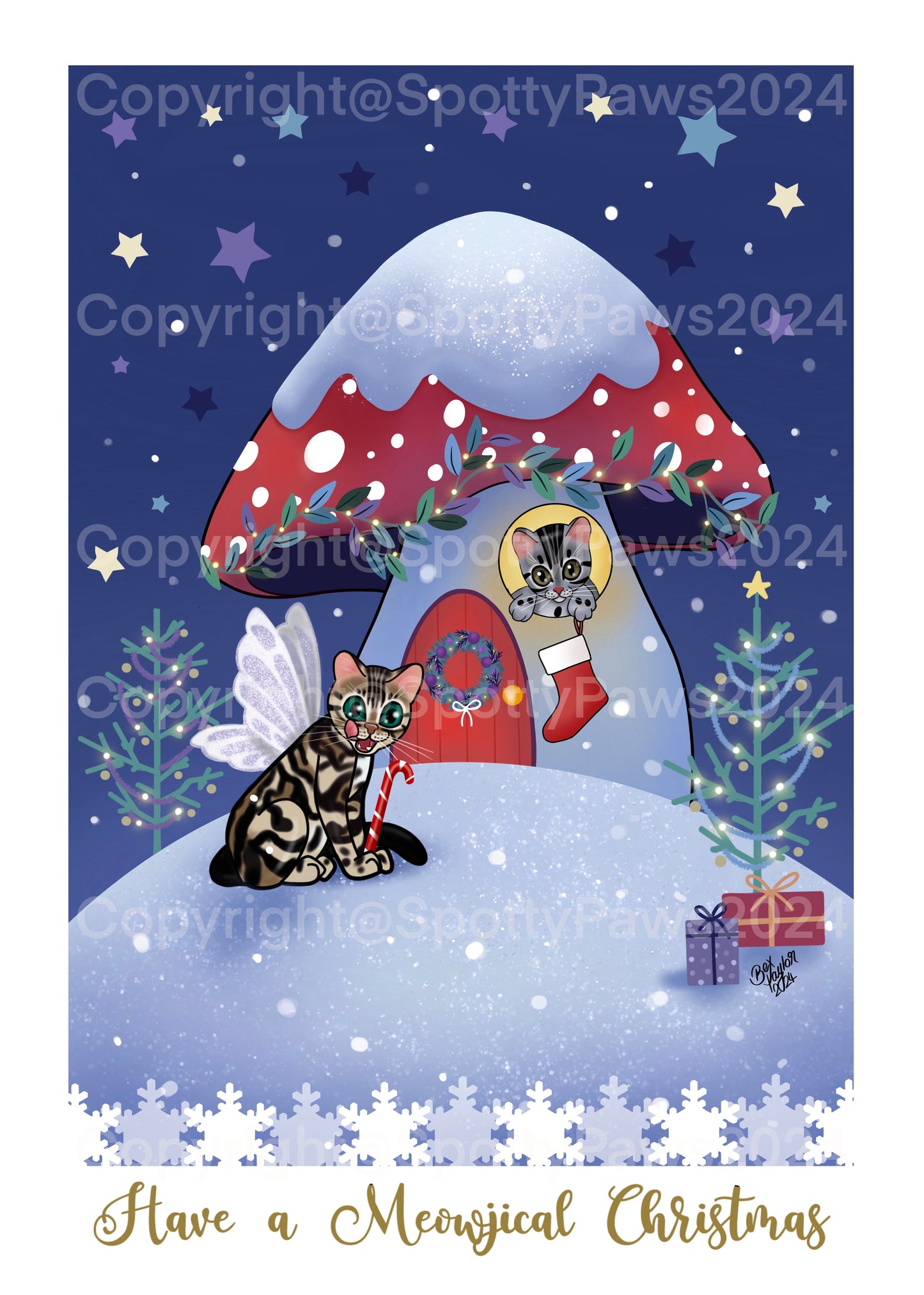 Set of 5 Bengal Illustration Christmas cards 2024 edition.