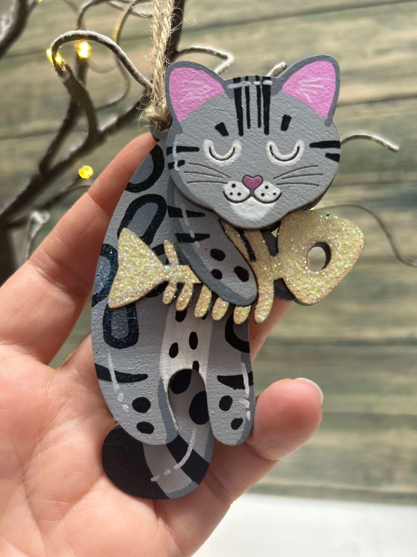 Spotty Paws hand painted wooden decorative Bengal cats.