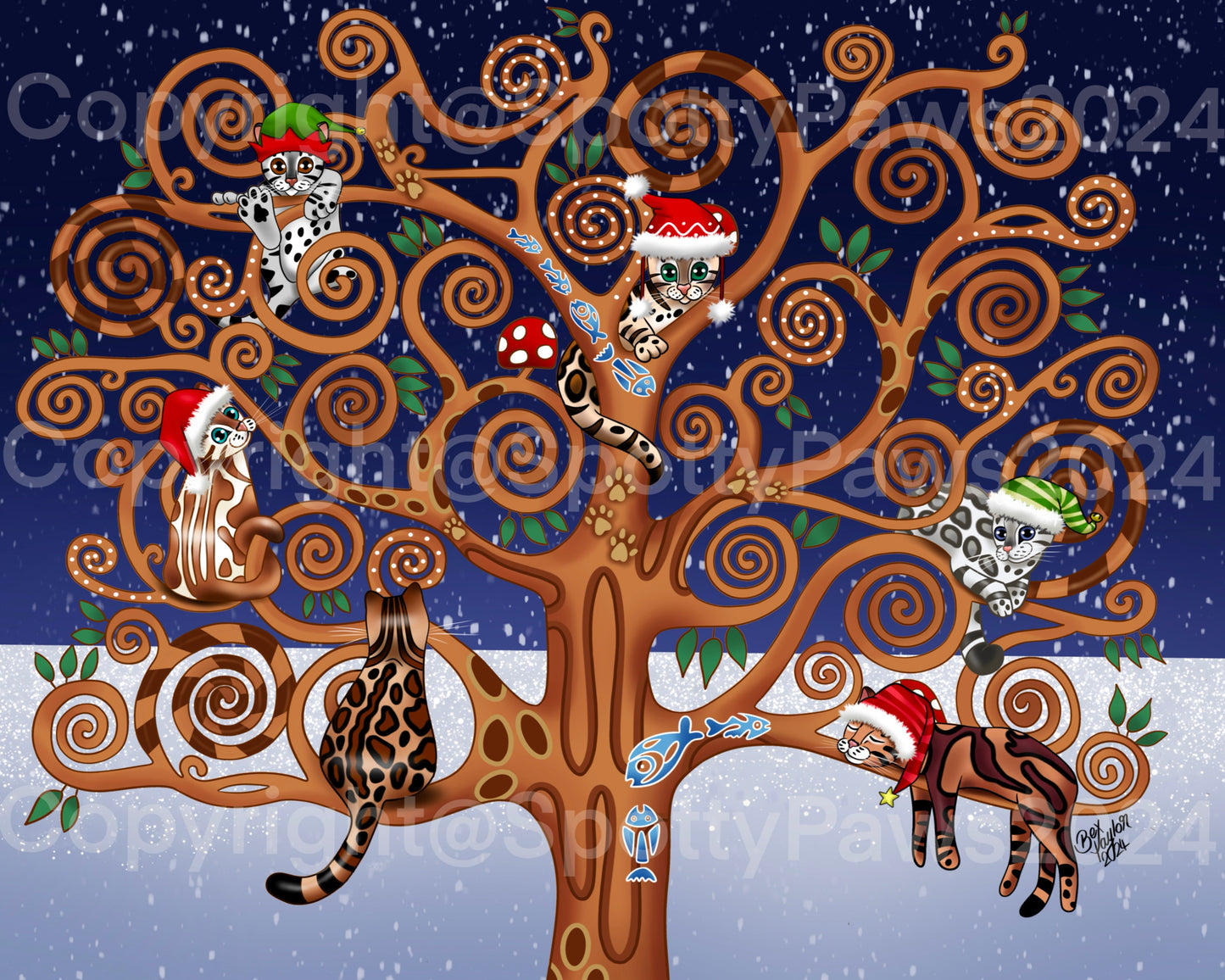 Bengal Christmas Tree of life Art print.