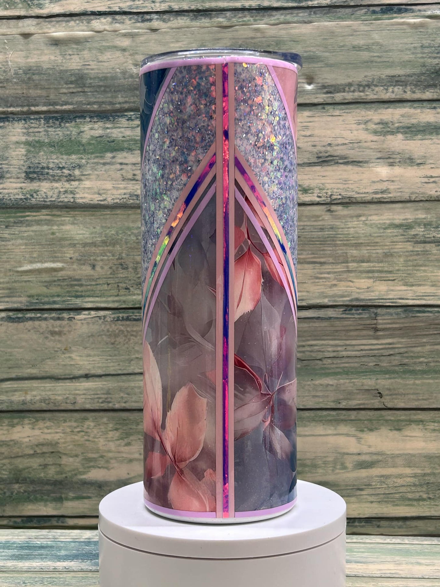 20 oz V Split muted toned flowers tumbler.