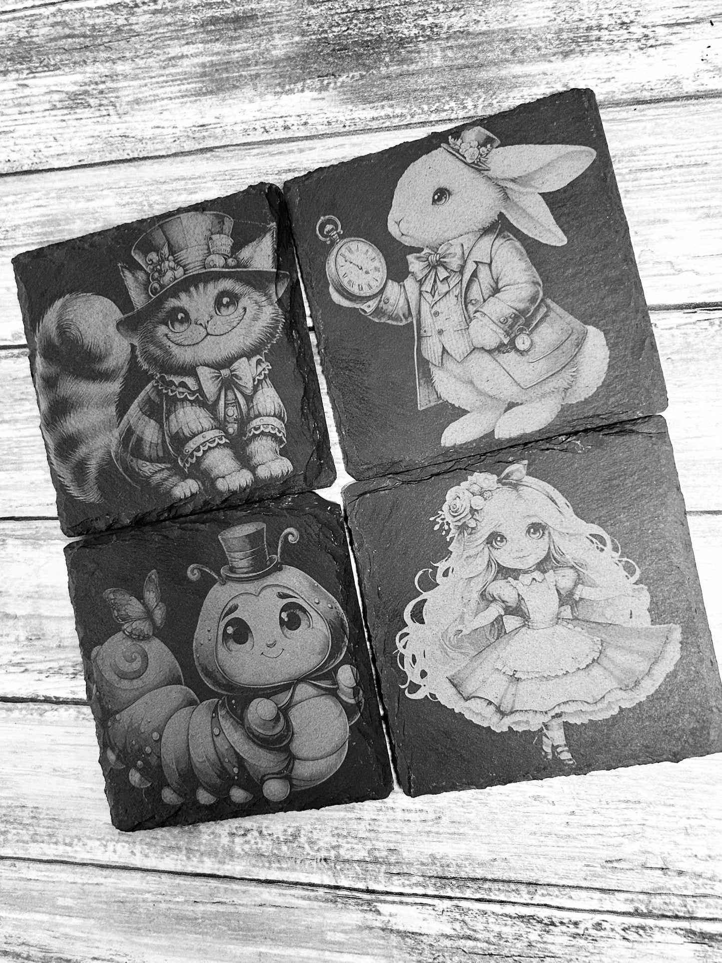 Alice in friends engraved coasters (set of 4)