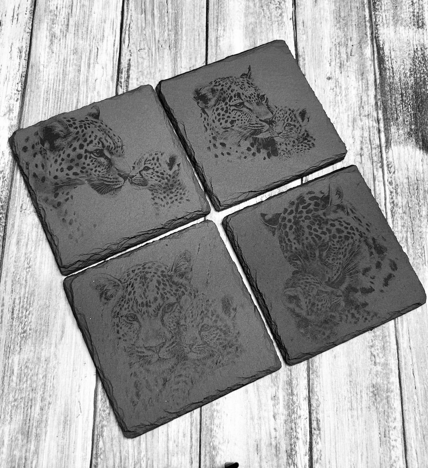 Mother and baby Leopard slate coasters (set of 4)