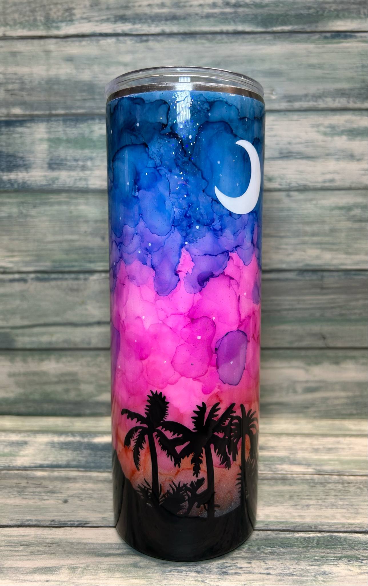 20oz Alcohol ink sunset tumbler.
