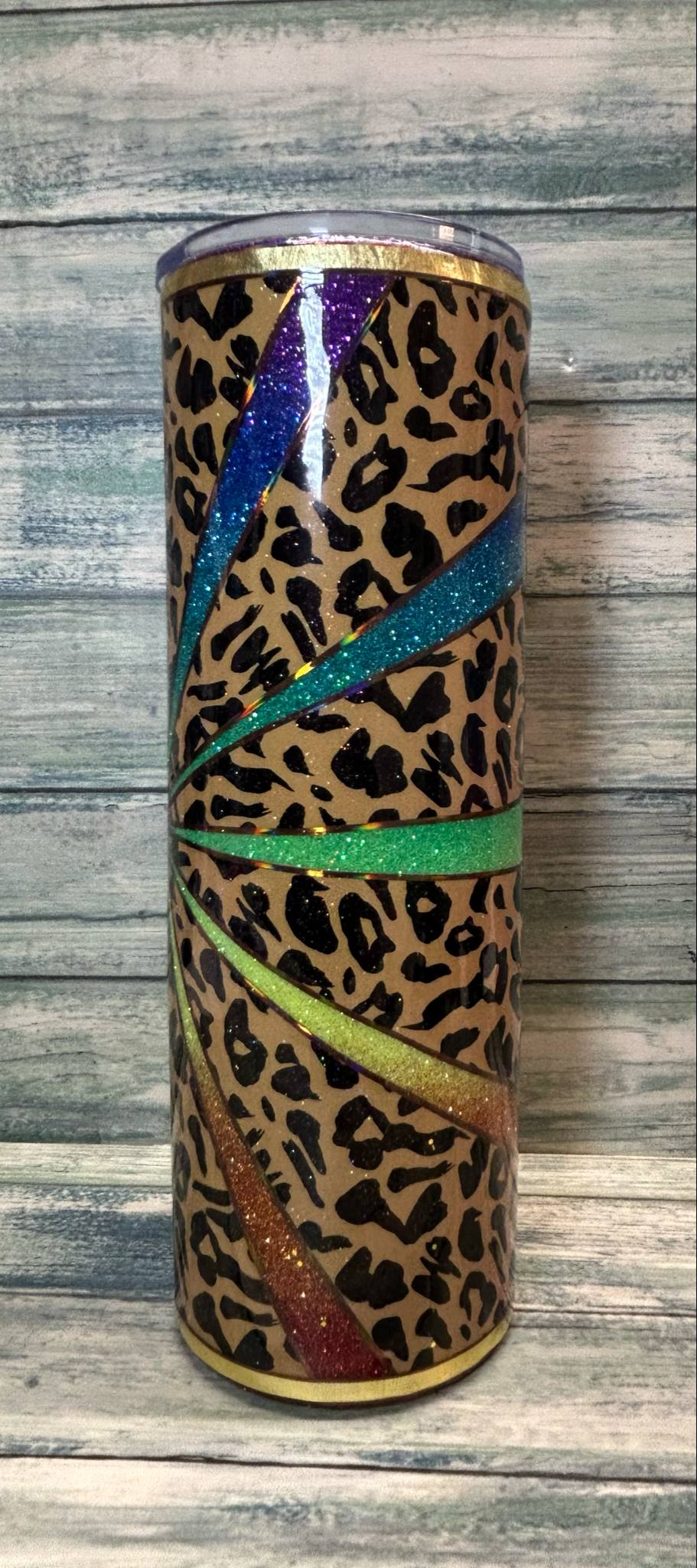 30oz Rainbow glitter leopard print tumbler