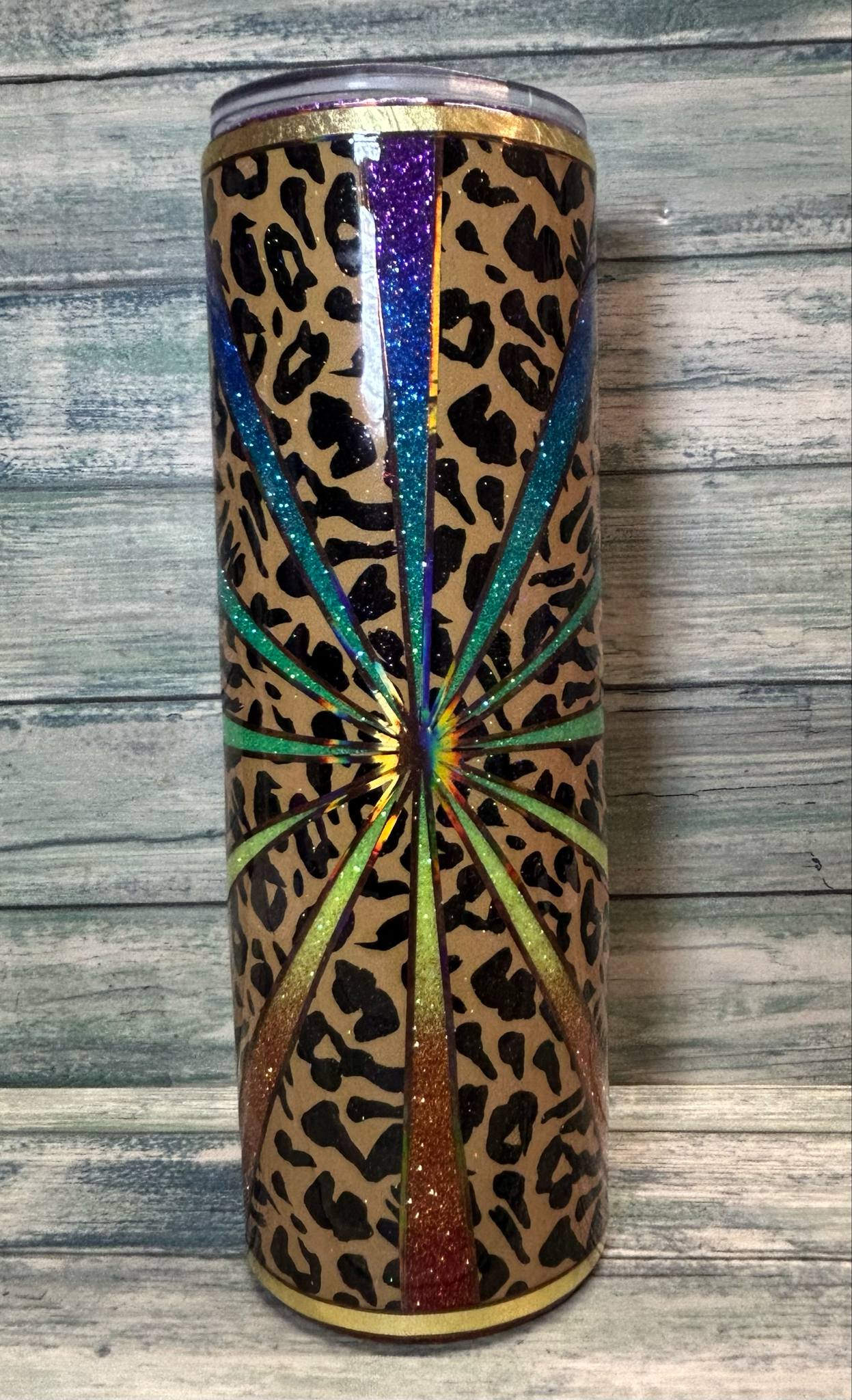 30oz Rainbow glitter leopard print tumbler