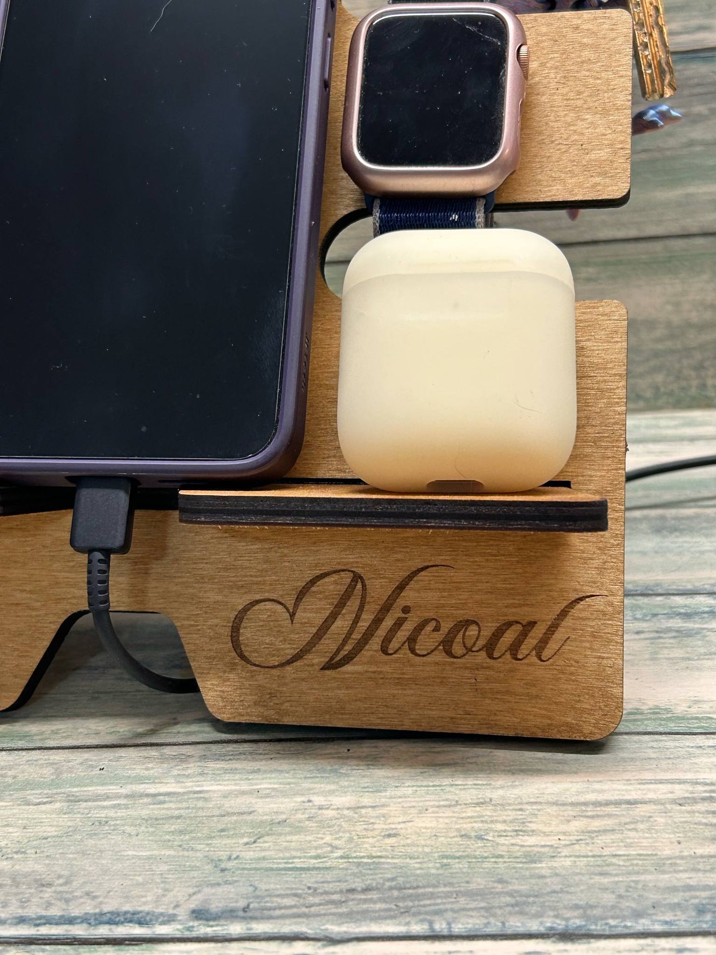 Spotty Paws wooden bedside organiser.