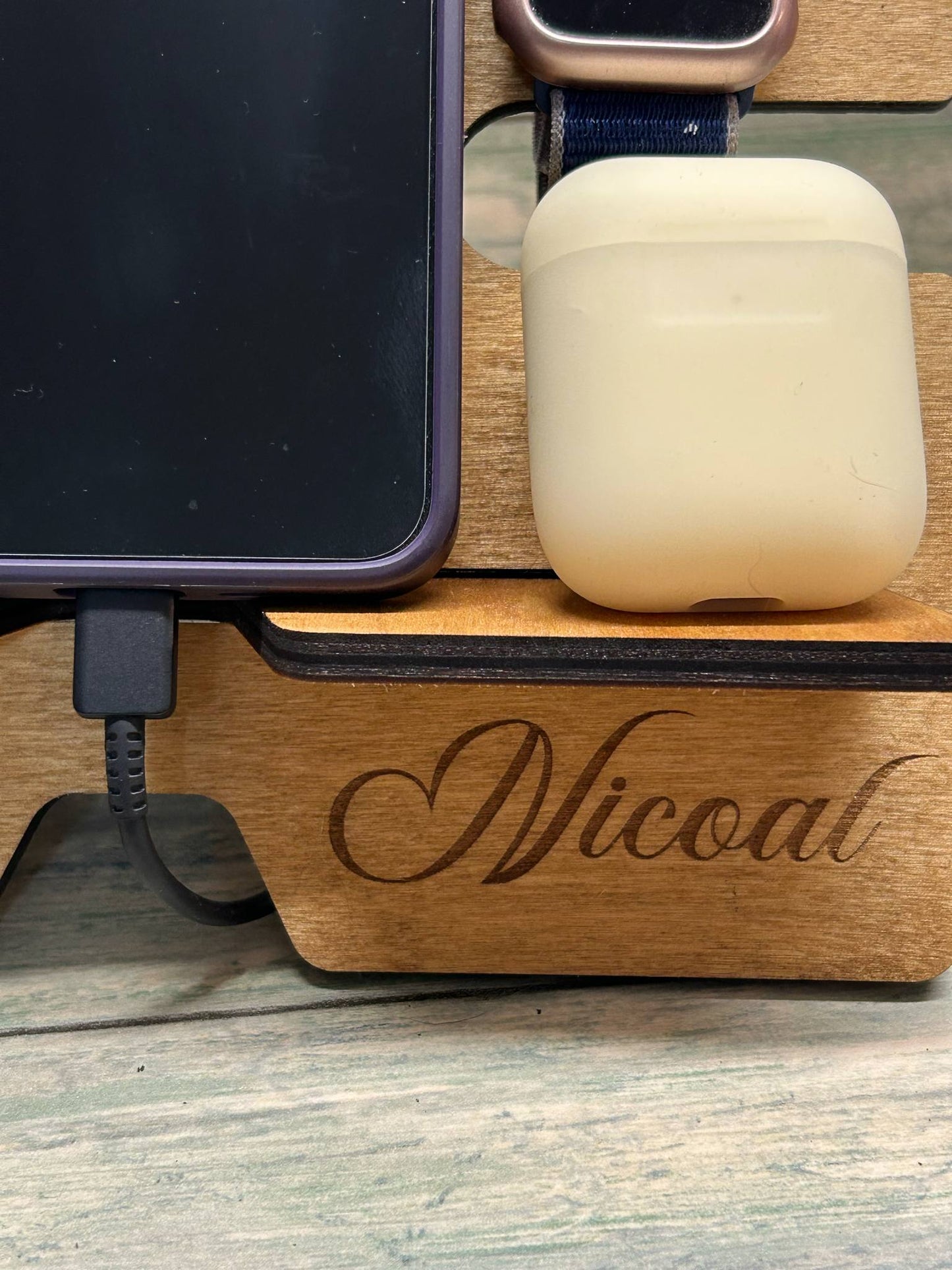 Spotty Paws wooden bedside organiser.