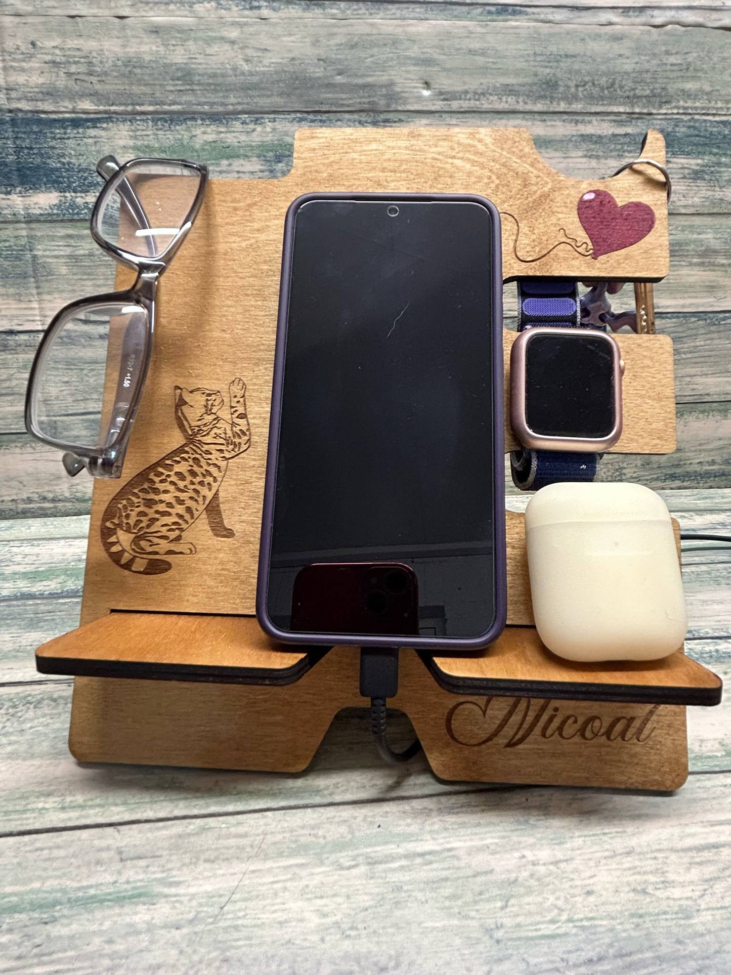 Spotty Paws wooden bedside organiser.