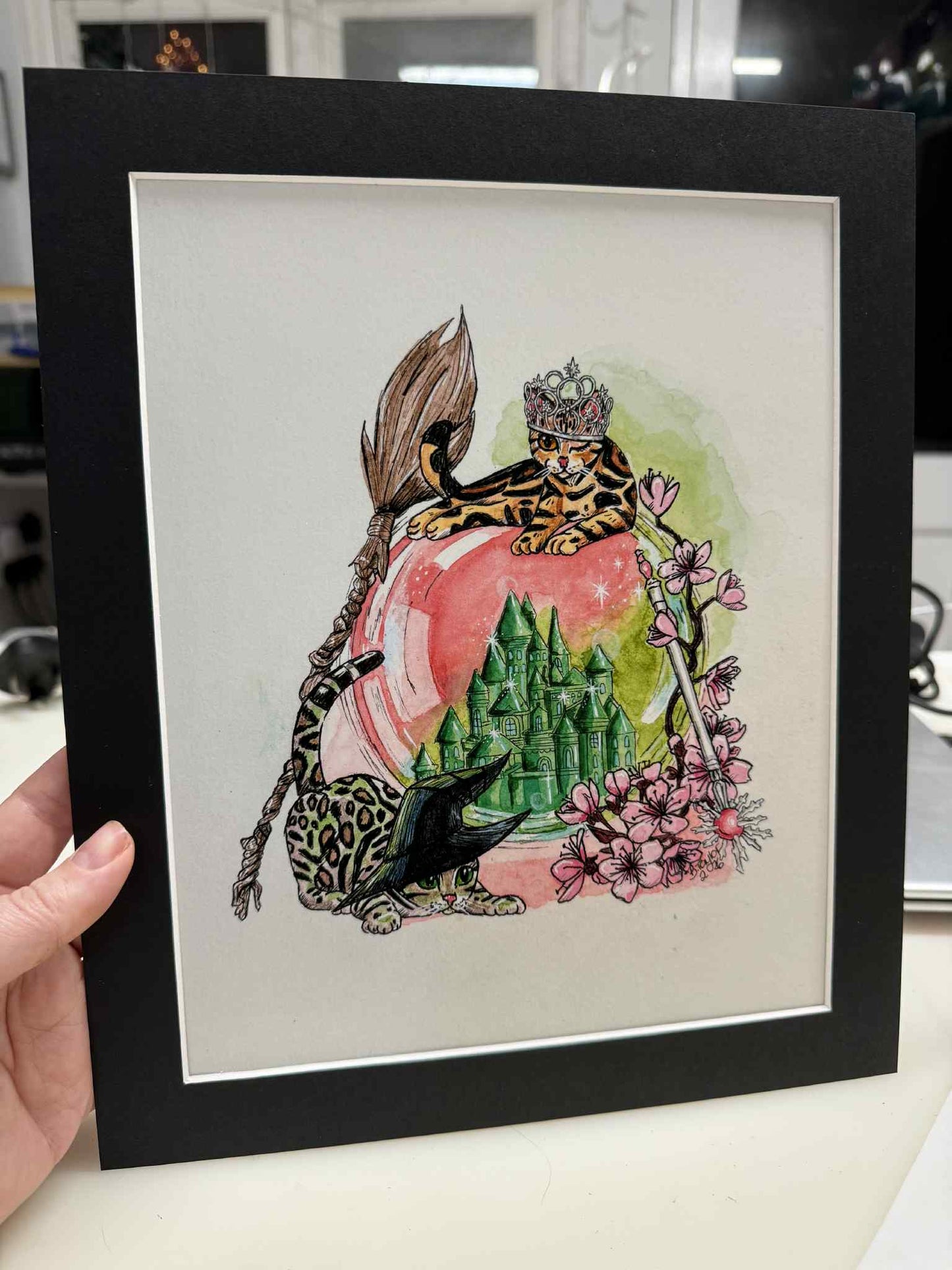 “Wicked” watercolour Bengal cat illustration.