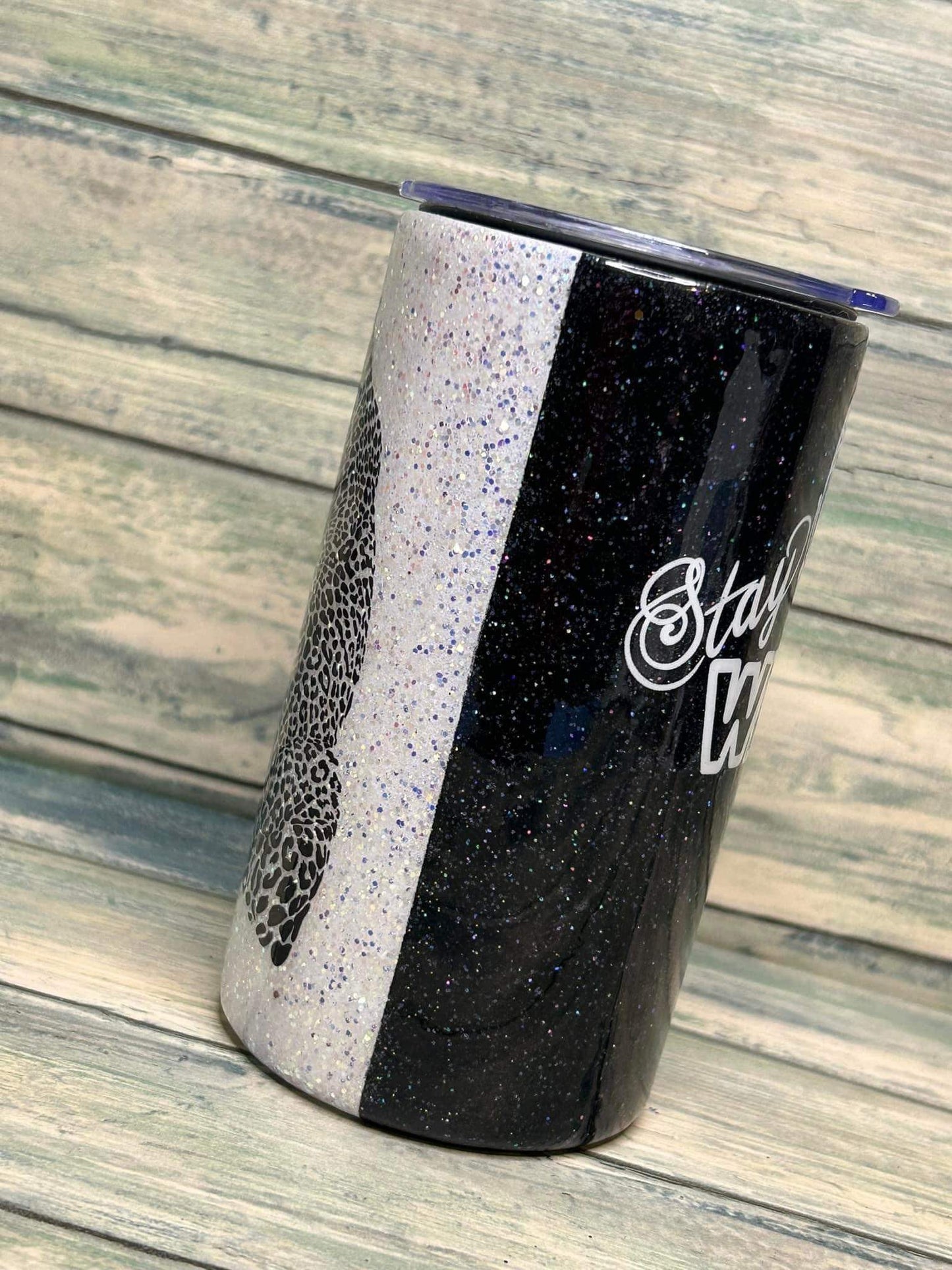 12oz “Stay Wild” monochrome leopard tumbler