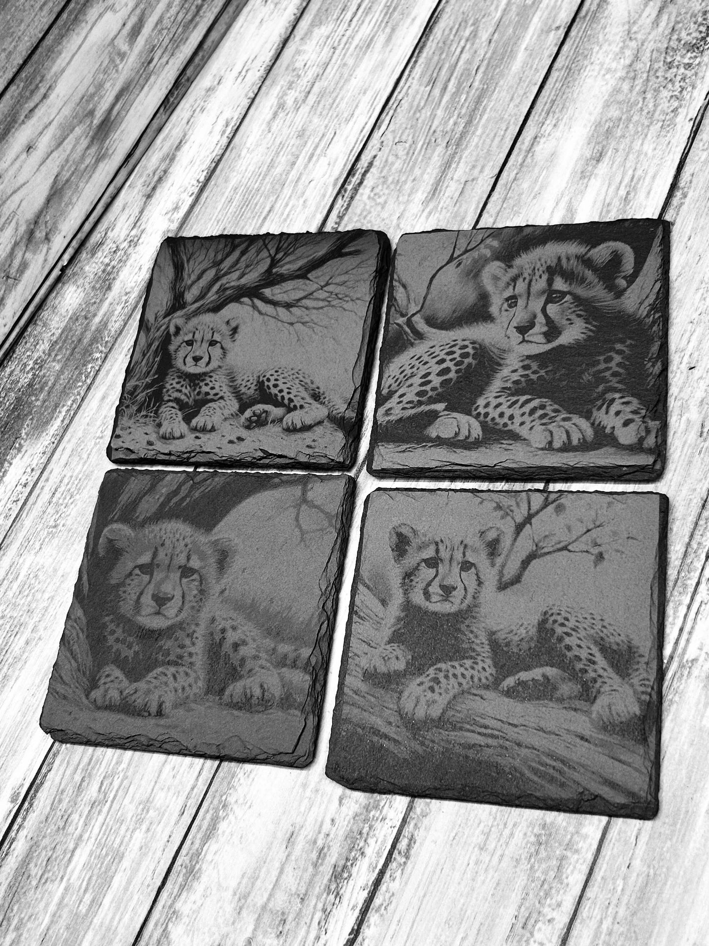 Slate baby Cheetah coasters (set of 4)