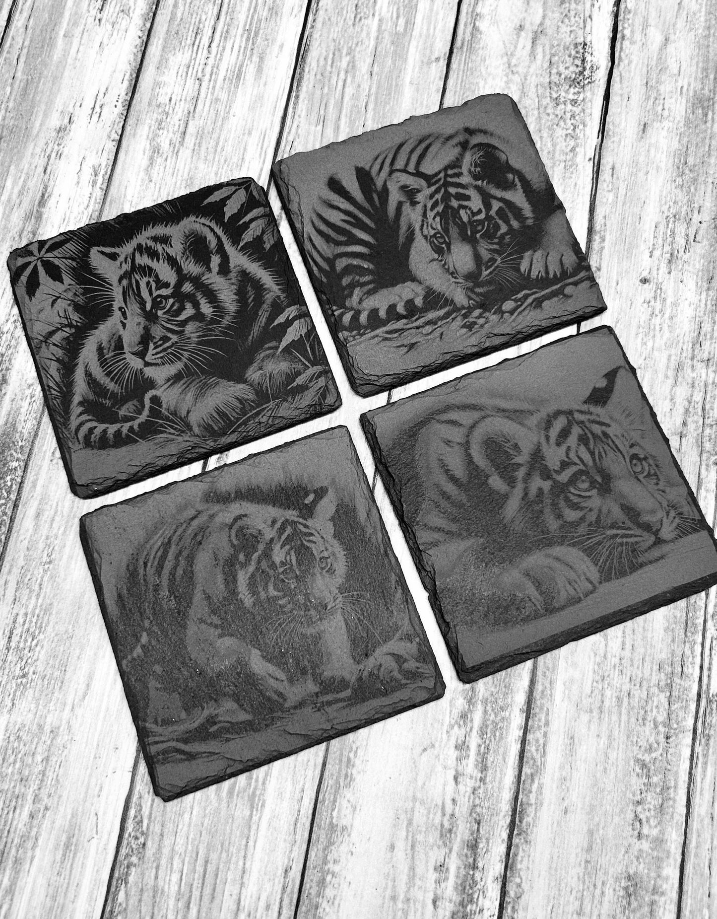Tiger engraved slate coasters (set of 4)