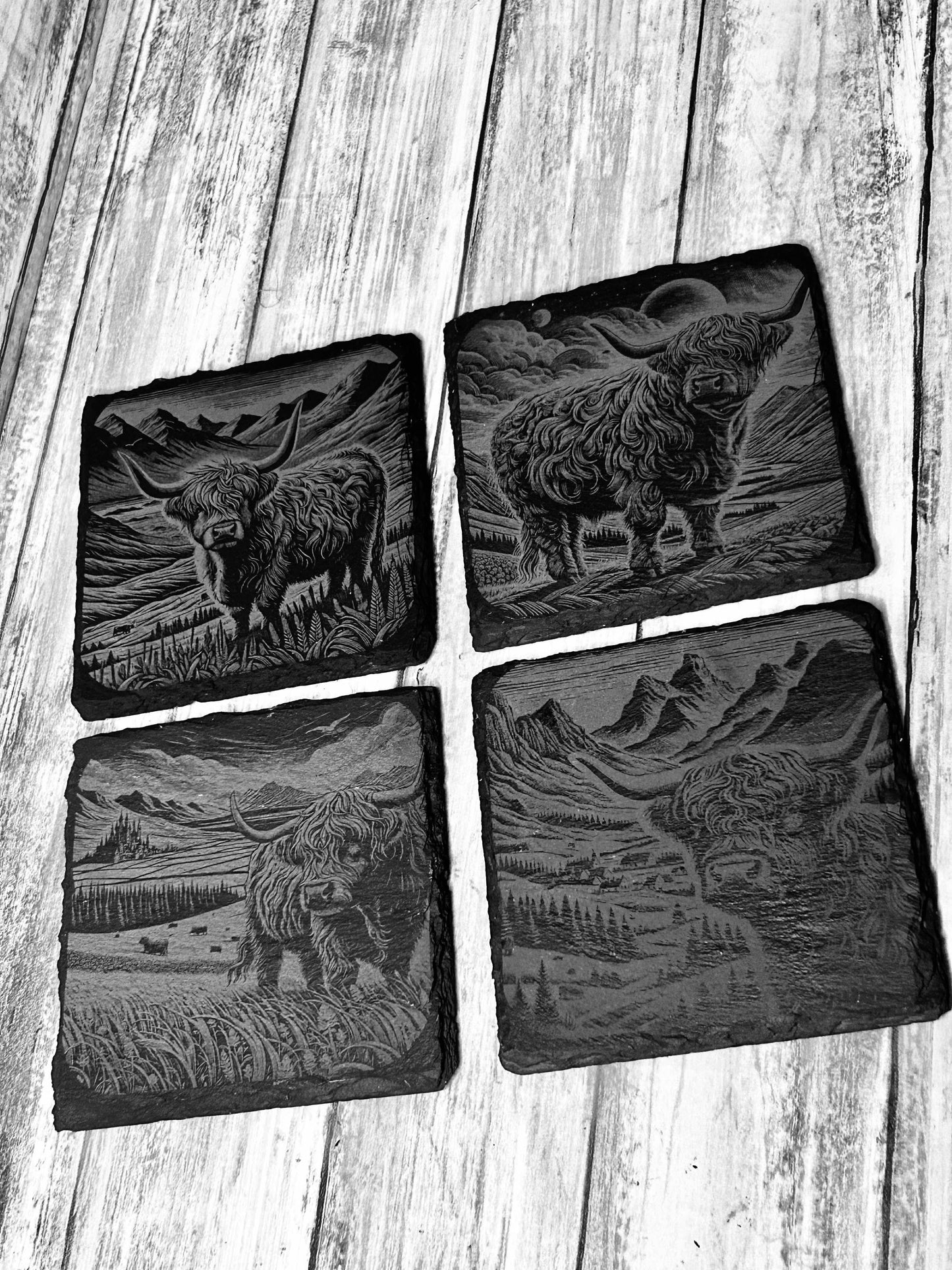 Highland cow slate coasters (set of 4)