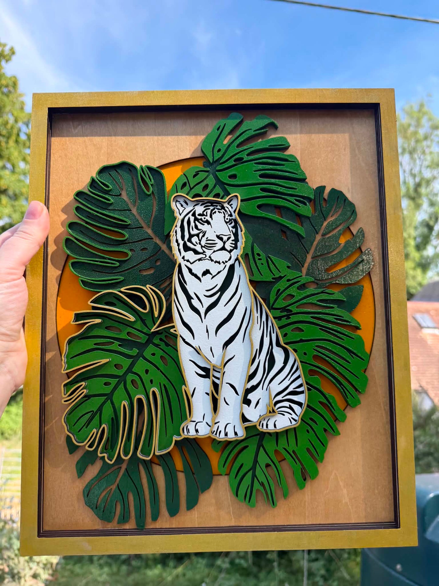 Beautiful layered wooden Tiger painting.
