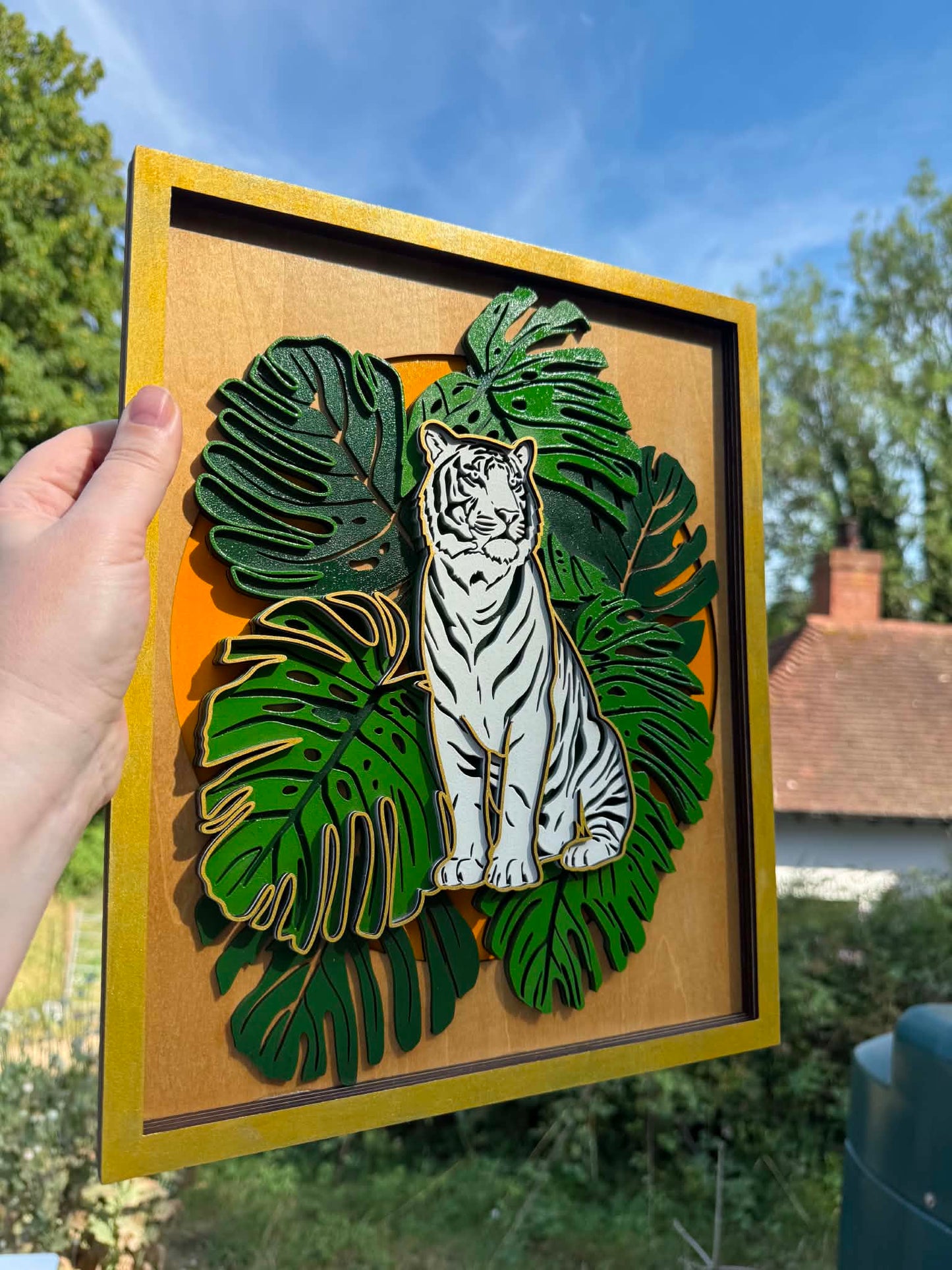 Beautiful layered wooden Tiger painting.
